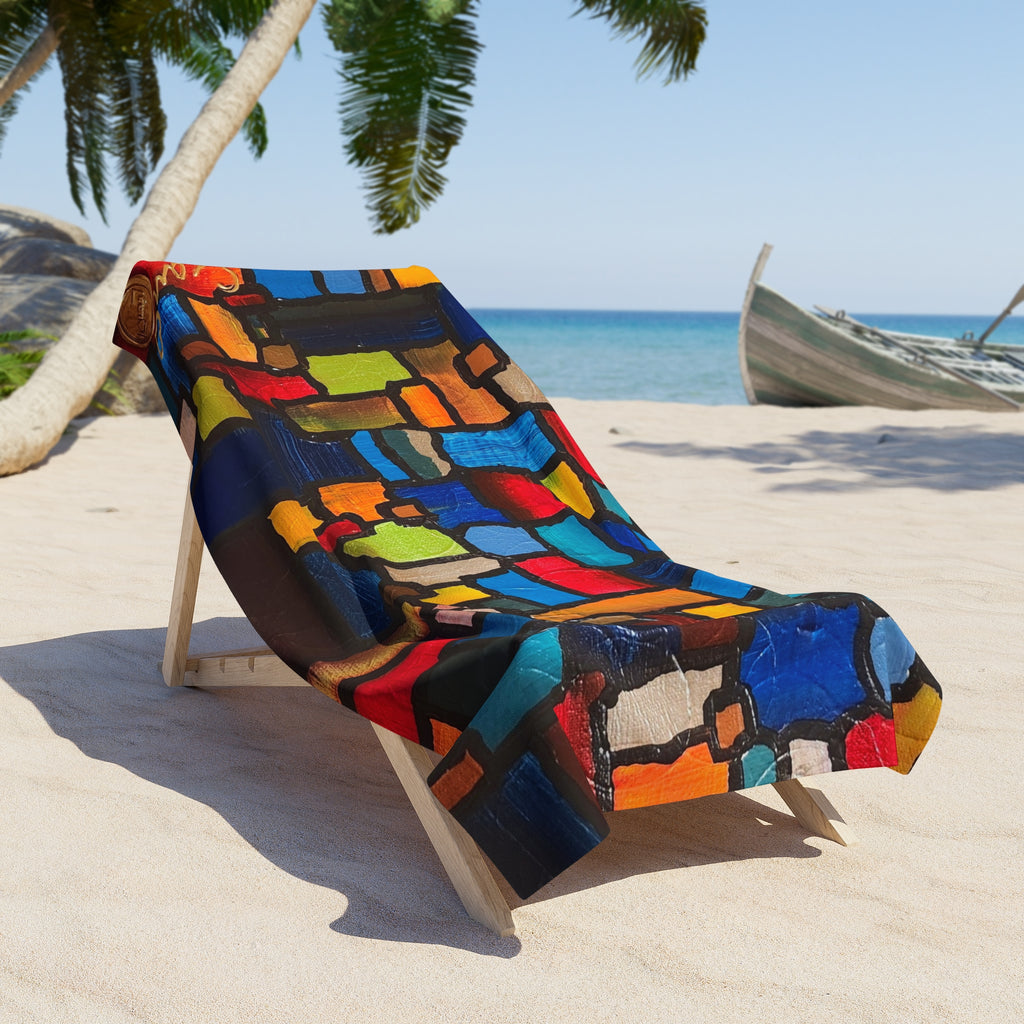 Abstract Mosaic Beach Towel — Bright Colorful Geometric Design