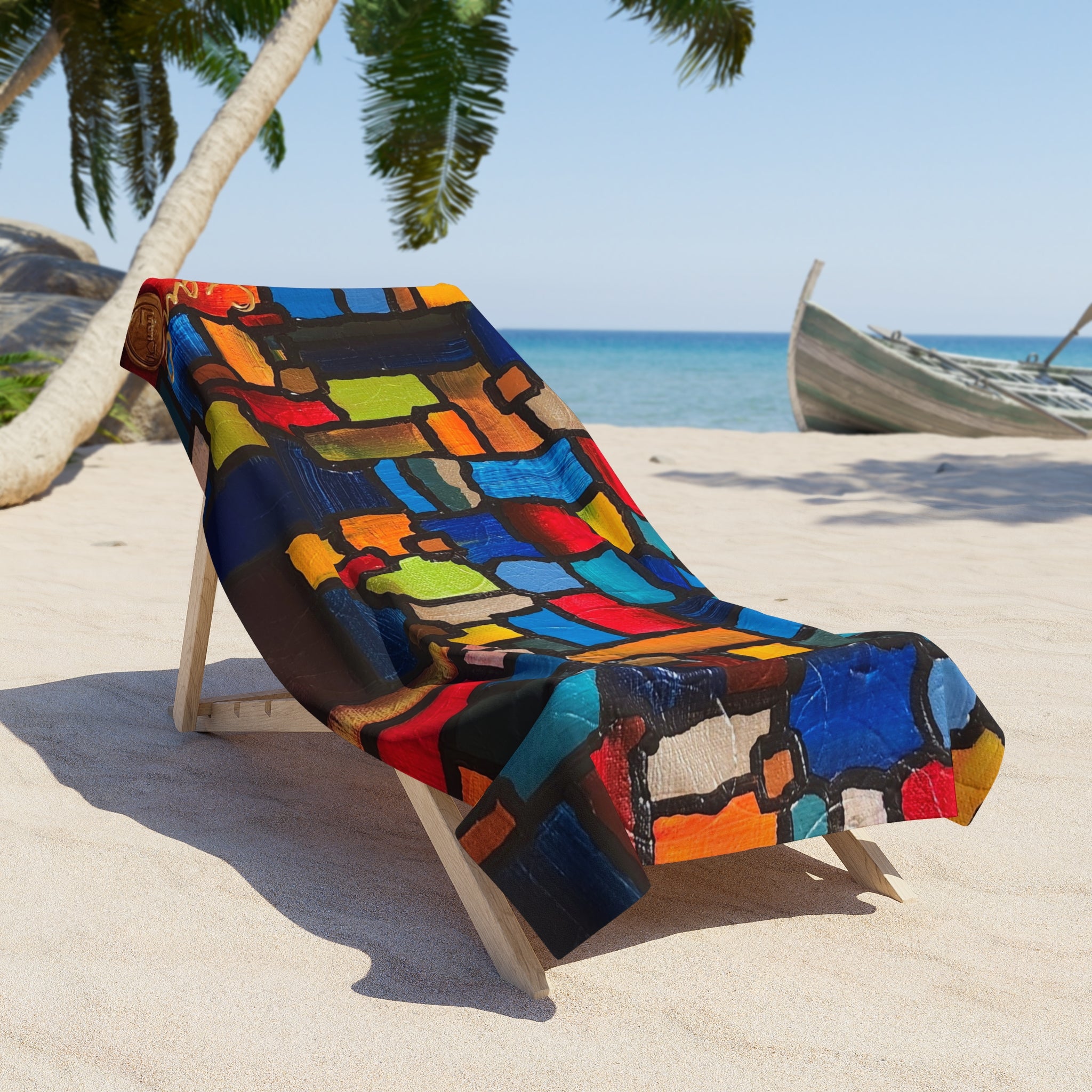 Abstract Mosaic Beach Towel — Bright Colorful Geometric Design