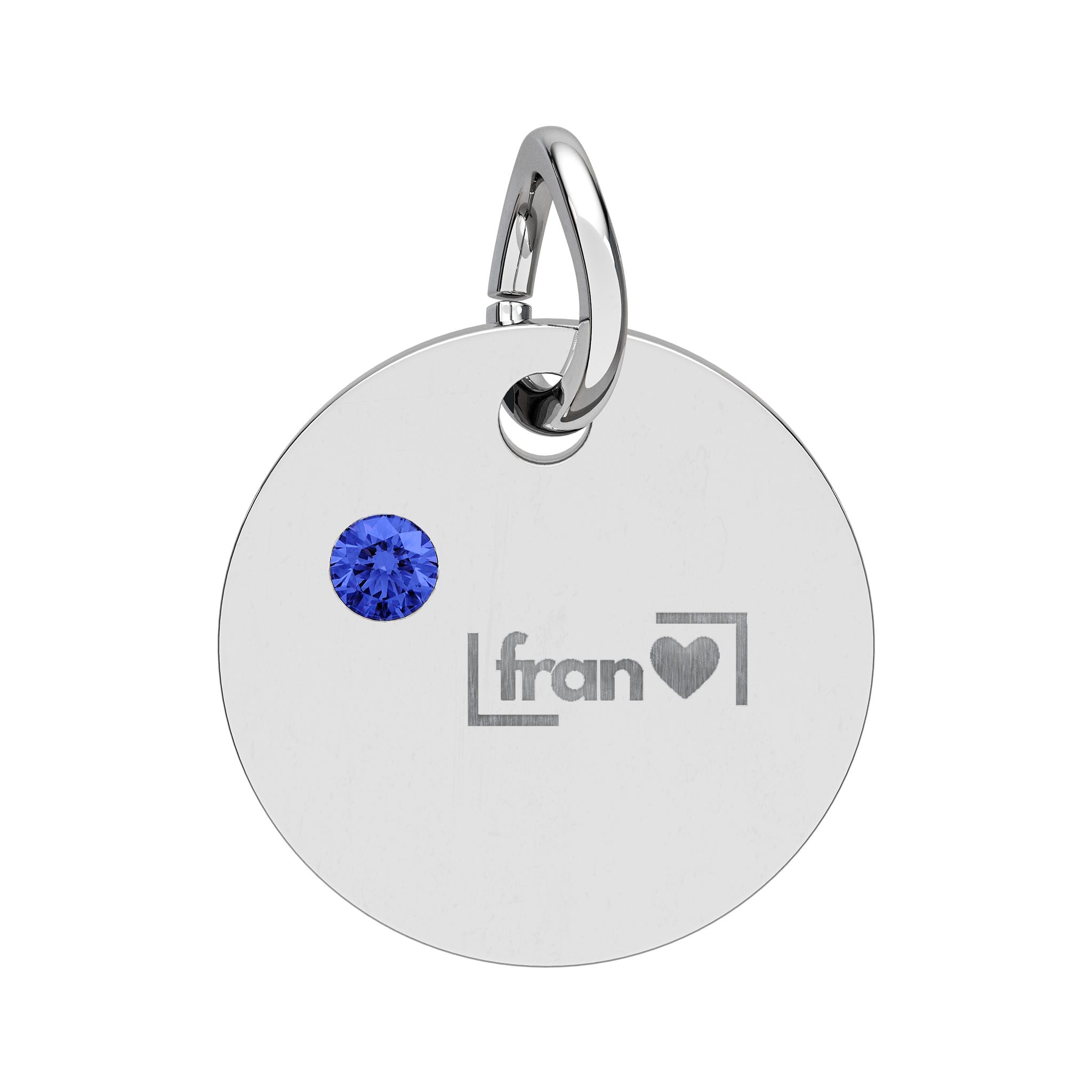 Engravable Birthstone Circle Charm — Personalized Initials & Pink Gem
