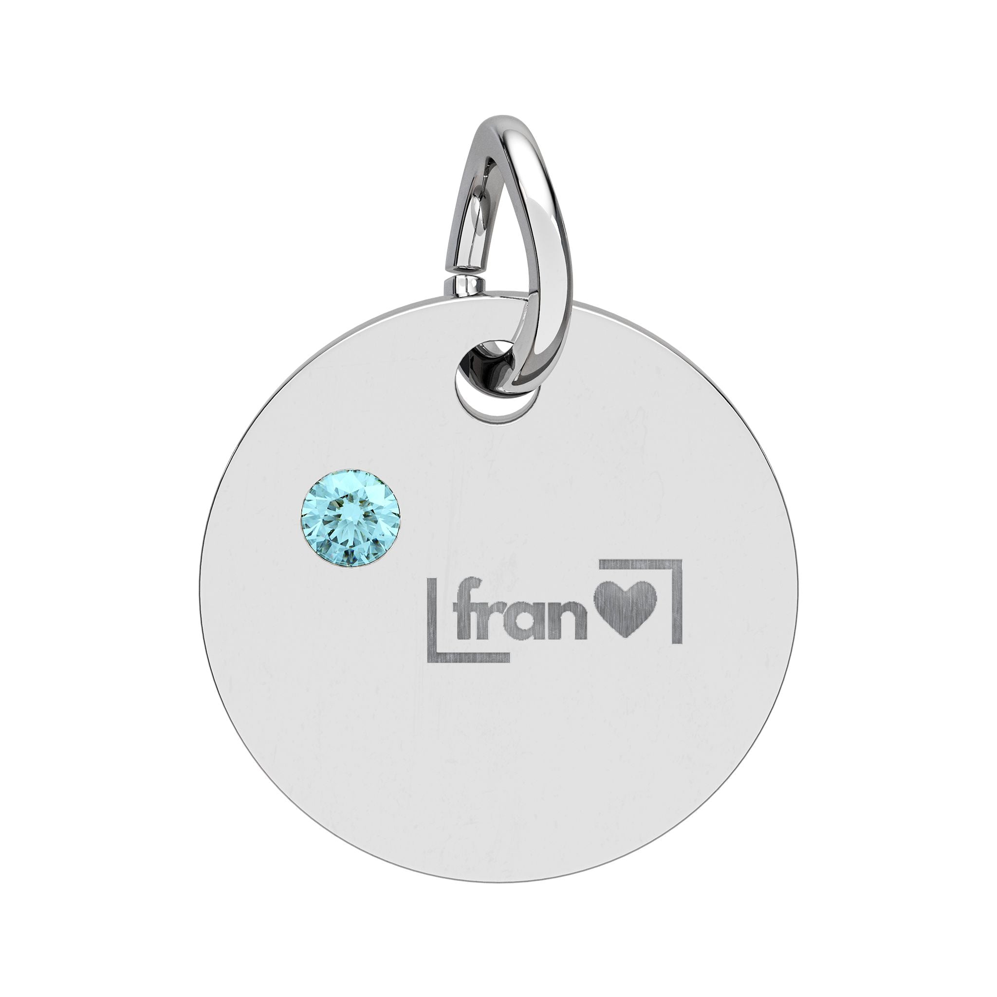 Engravable Birthstone Circle Charm — Personalized Initials & Pink Gem