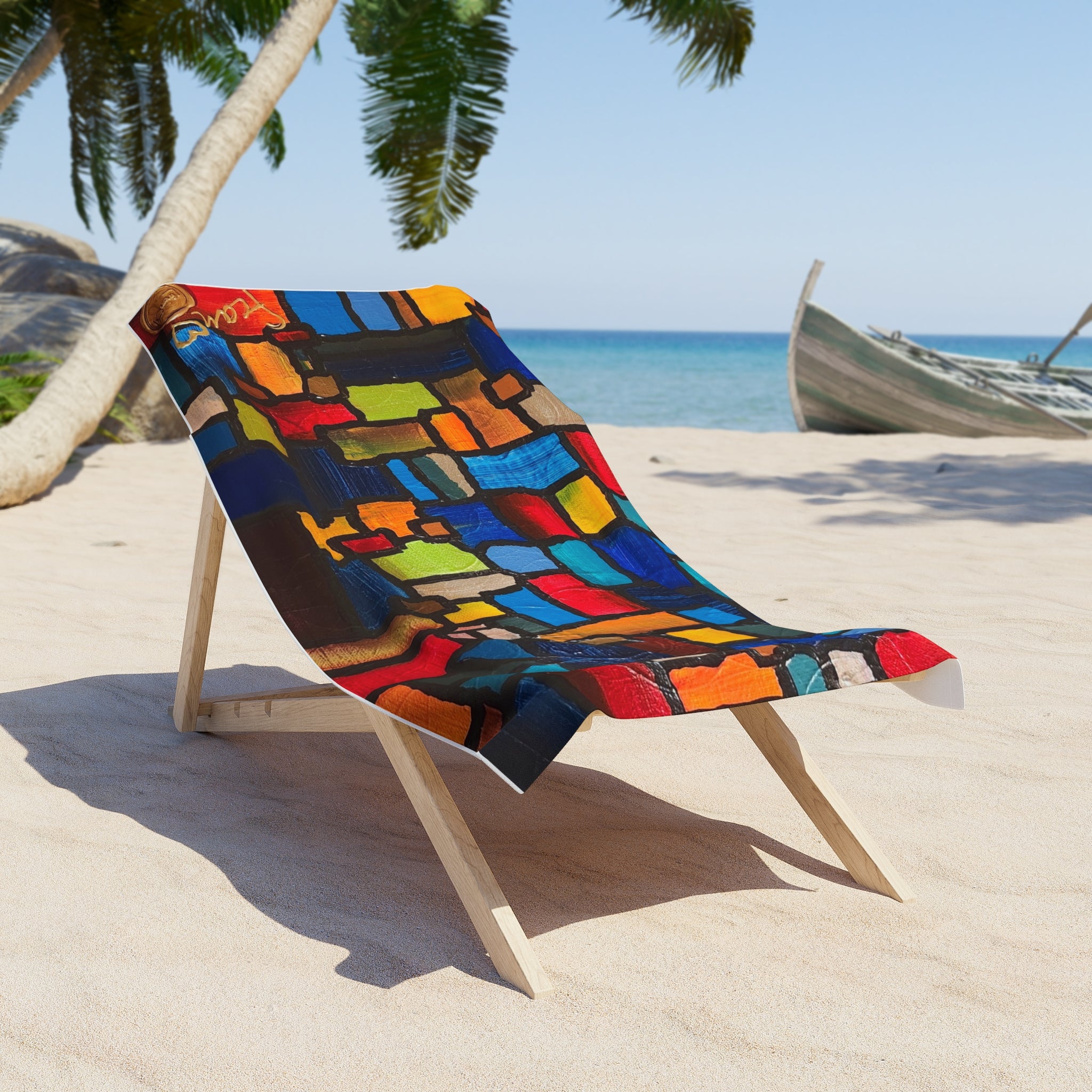 Abstract Mosaic Beach Towel — Bright Colorful Geometric Design