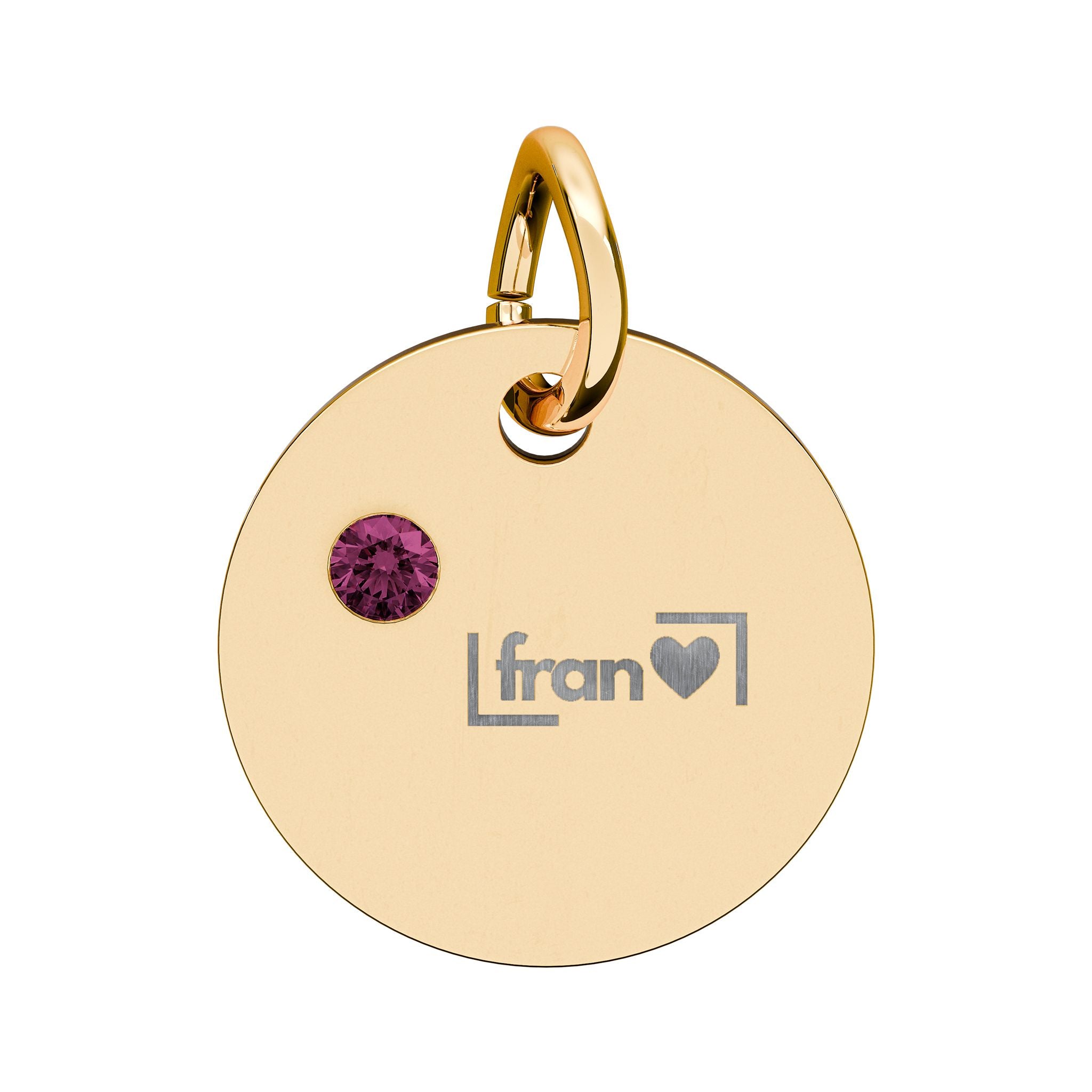Engravable Birthstone Circle Charm — Personalized Initials & Pink Gem