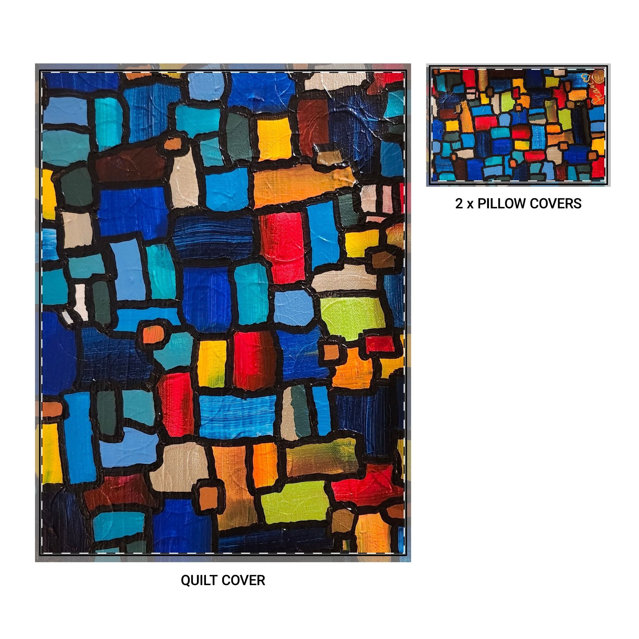 Face Cachée de l'artiste Marc Francoeur. Ensemble de trois housses de couette à motifs géométriques abstraits – Housse de couette géométrique moderne et 2 taies d'oreillerAbstract Colorblock Quilt...