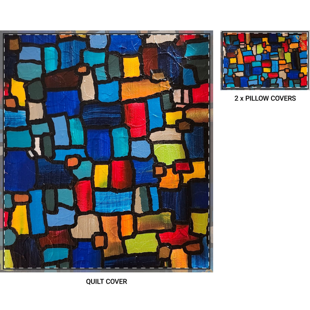 Face Cachée de l'artiste Marc Francoeur. Ensemble de trois housses de couette à motifs géométriques abstraits – Housse de couette géométrique moderne et 2 taies d'oreillerAbstract Colorblock Quilt...