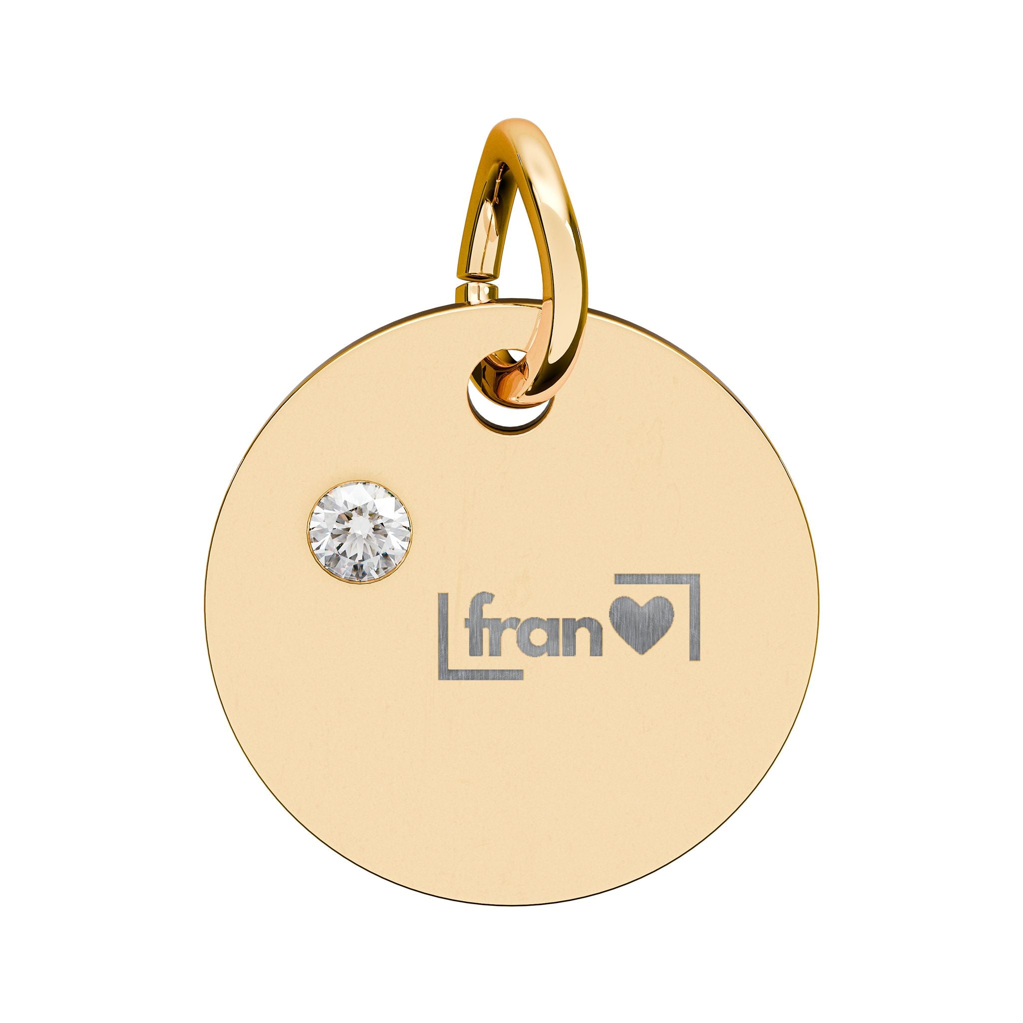 Engravable Birthstone Circle Charm — Personalized Initials & Pink Gem