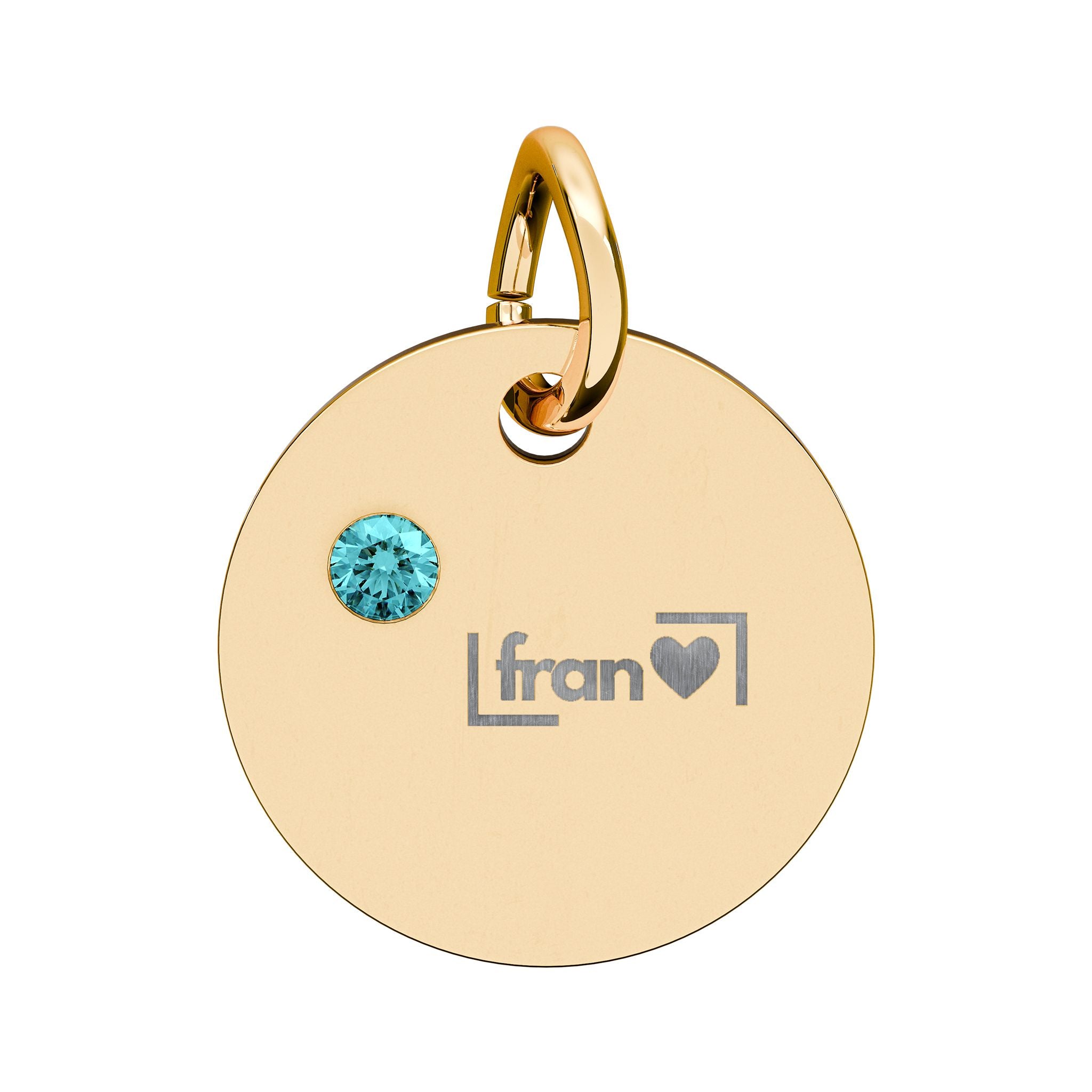 Engravable Birthstone Circle Charm — Personalized Initials & Pink Gem