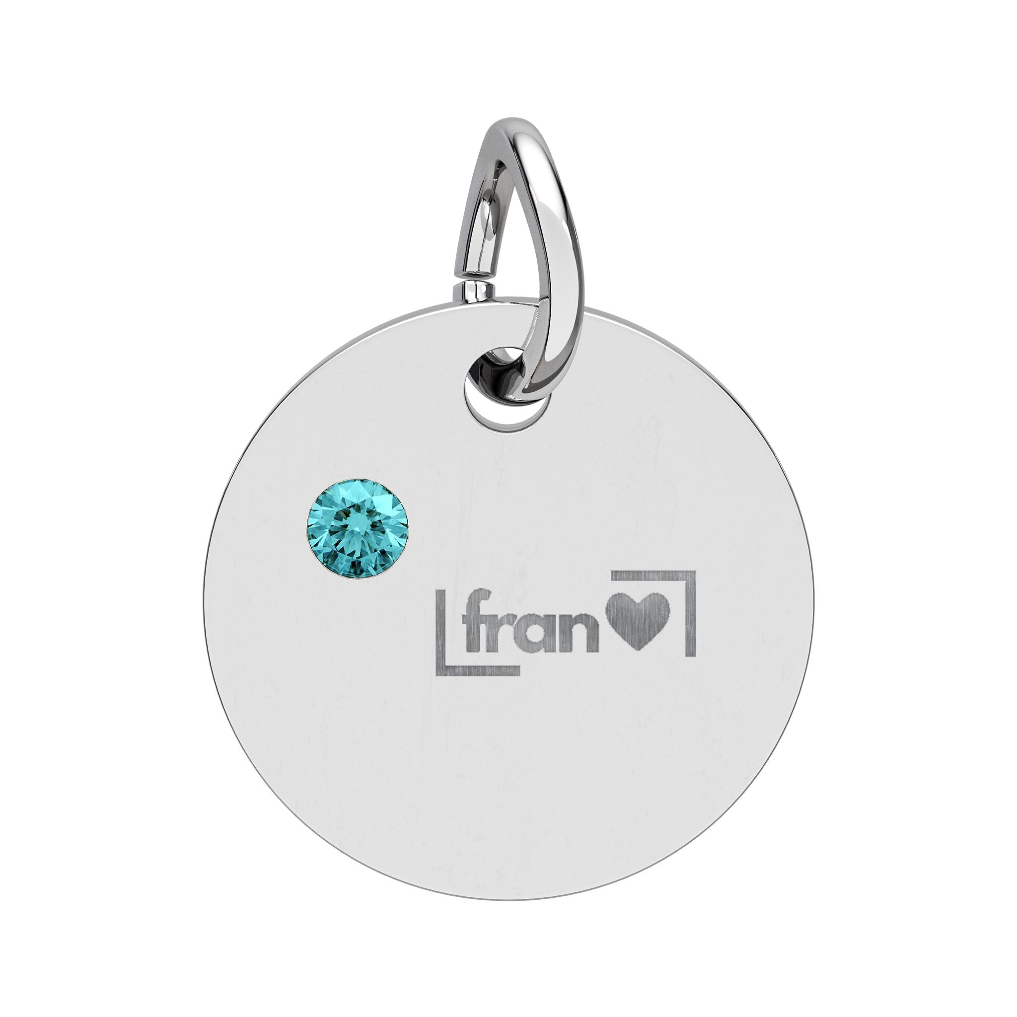 Engravable Birthstone Circle Charm — Personalized Initials & Pink Gem