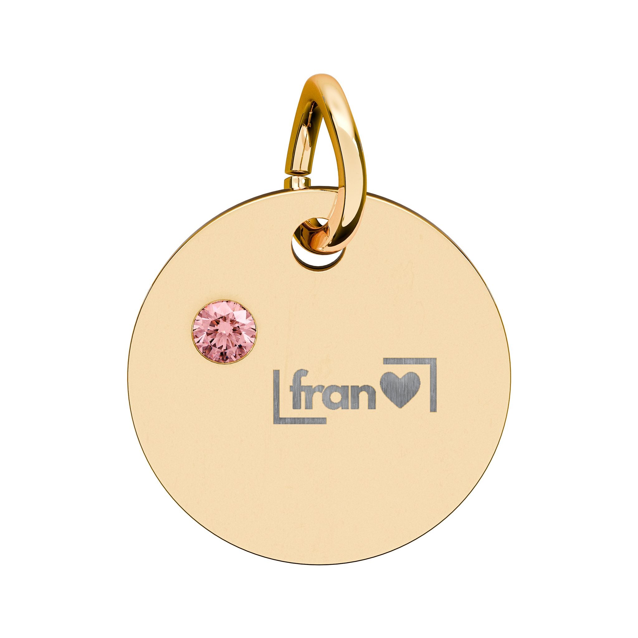 Engravable Birthstone Circle Charm — Personalized Initials & Pink Gem