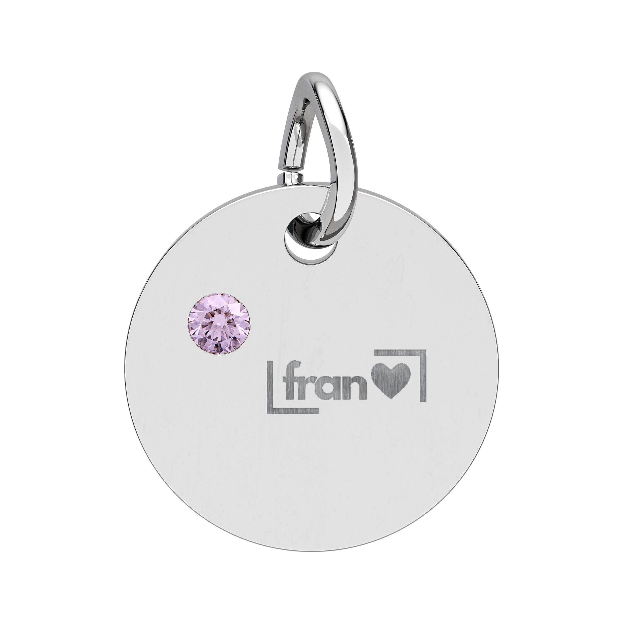 Engravable Birthstone Circle Charm — Personalized Initials & Pink Gem