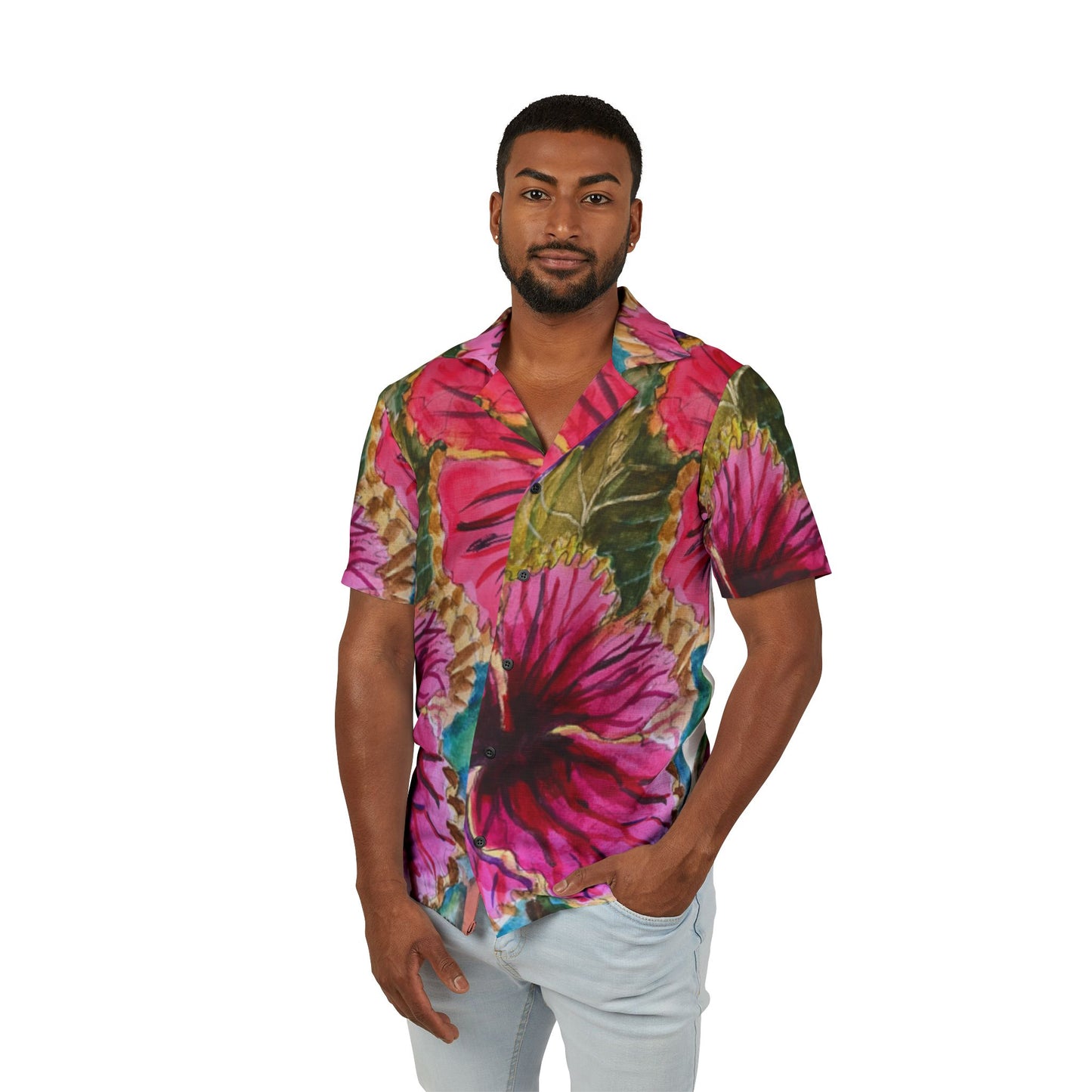 Vibrant Hawaiian Camp Shirt for Tropical Vibes, Beachwear for Men, Summer Outing Shirt, Vacation Style, Pool Party Essential, AOP [...]