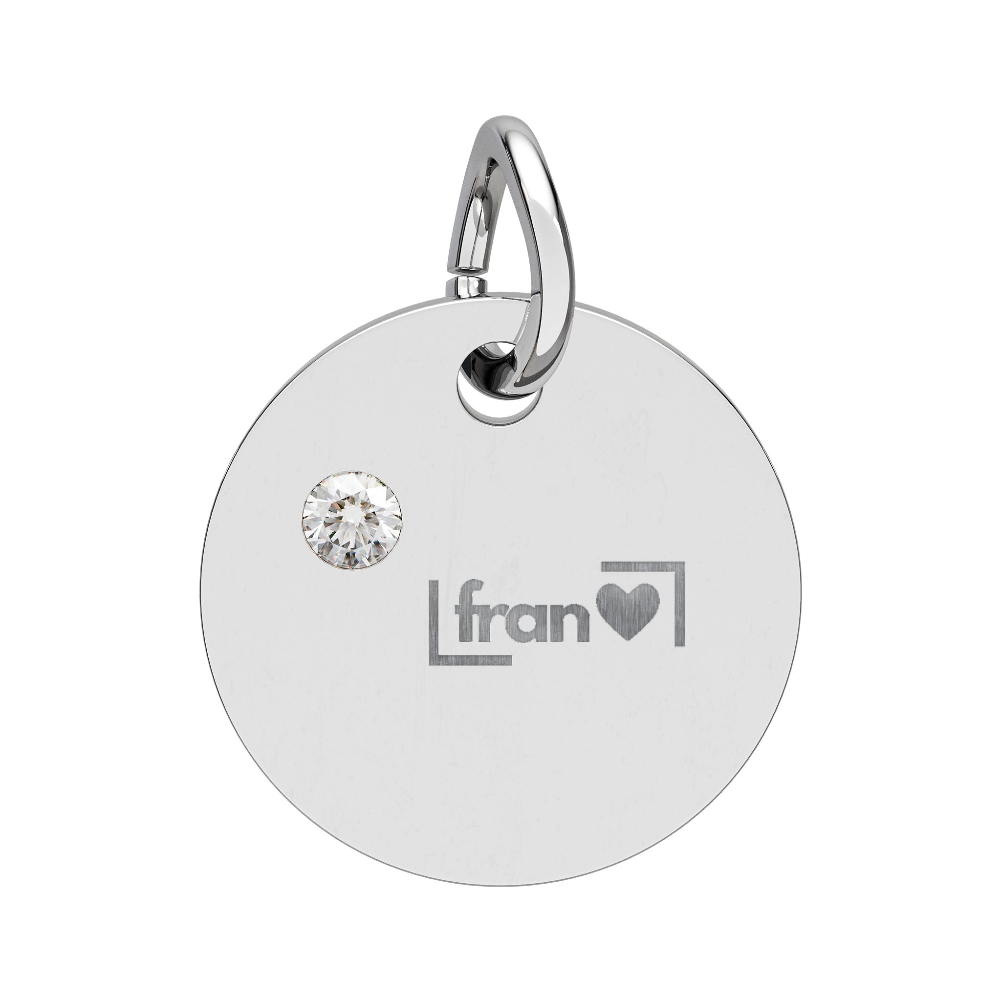 Engravable Birthstone Circle Charm — Personalized Initials & Pink Gem