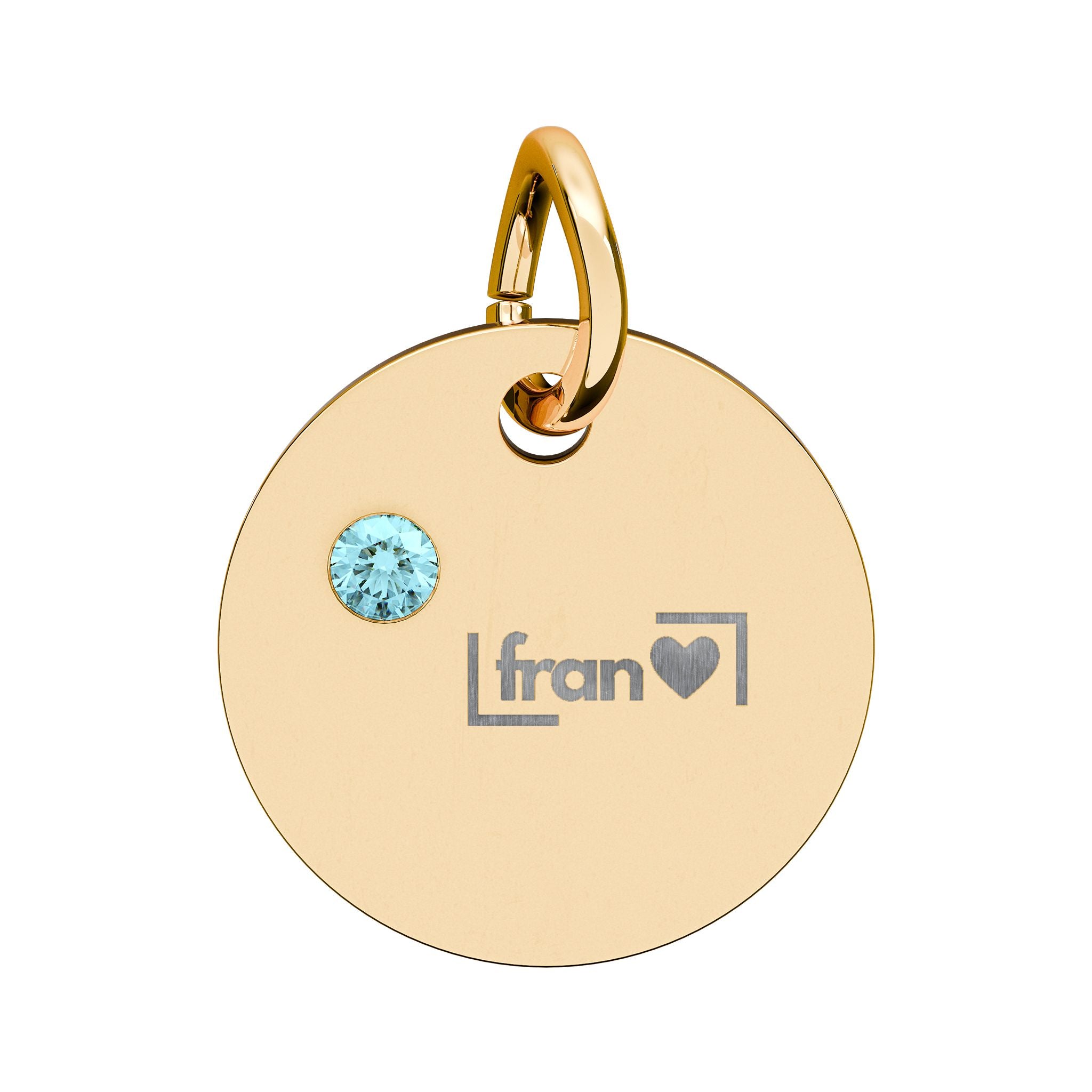 Engravable Birthstone Circle Charm — Personalized Initials & Pink Gem