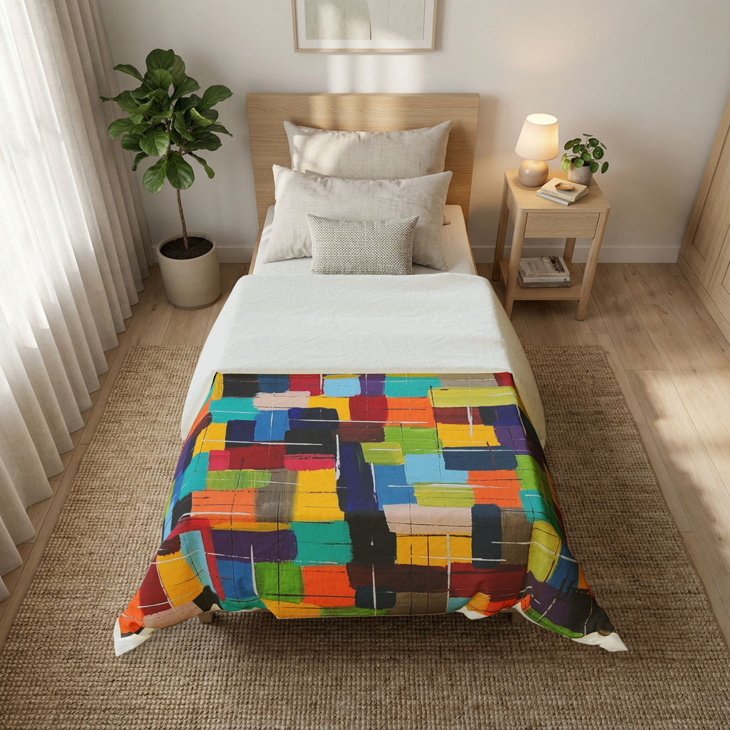 Colorblock Abstract Cotton Duvet Cover — Bright Geometric Bedroom Bedding