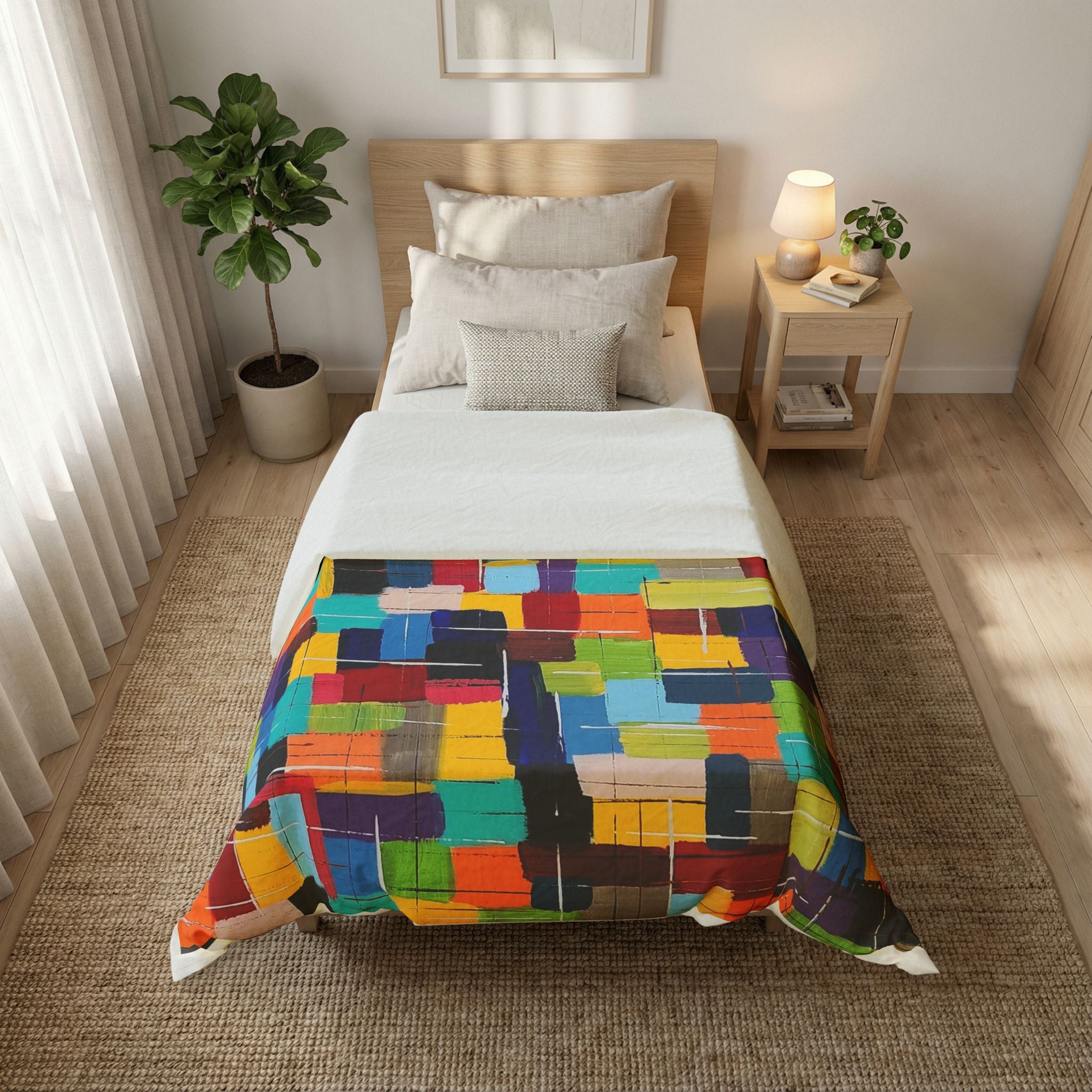 Colorblock Abstract Cotton Duvet Cover — Bright Geometric Bedroom Bedding