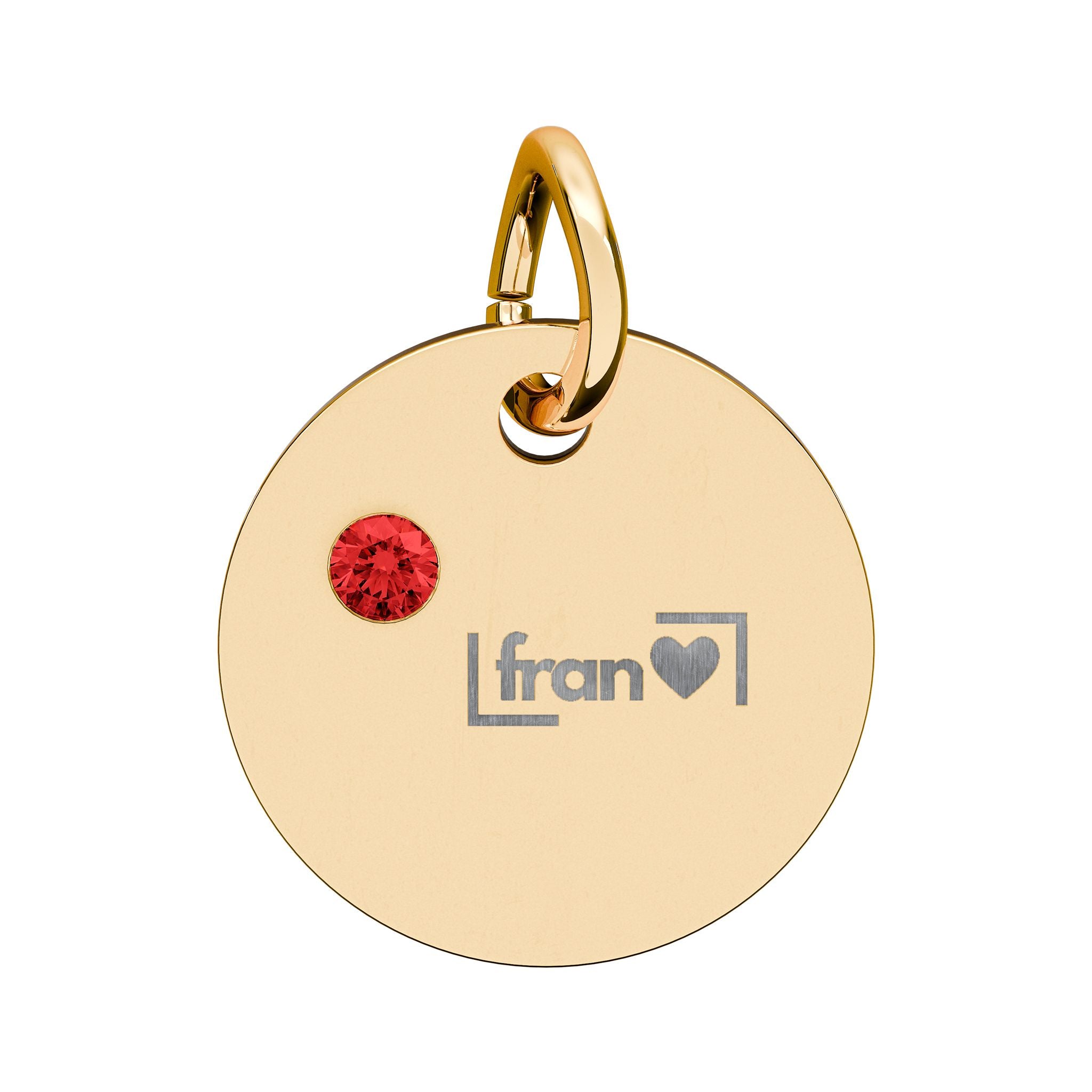 Engravable Birthstone Circle Charm — Personalized Initials & Pink Gem