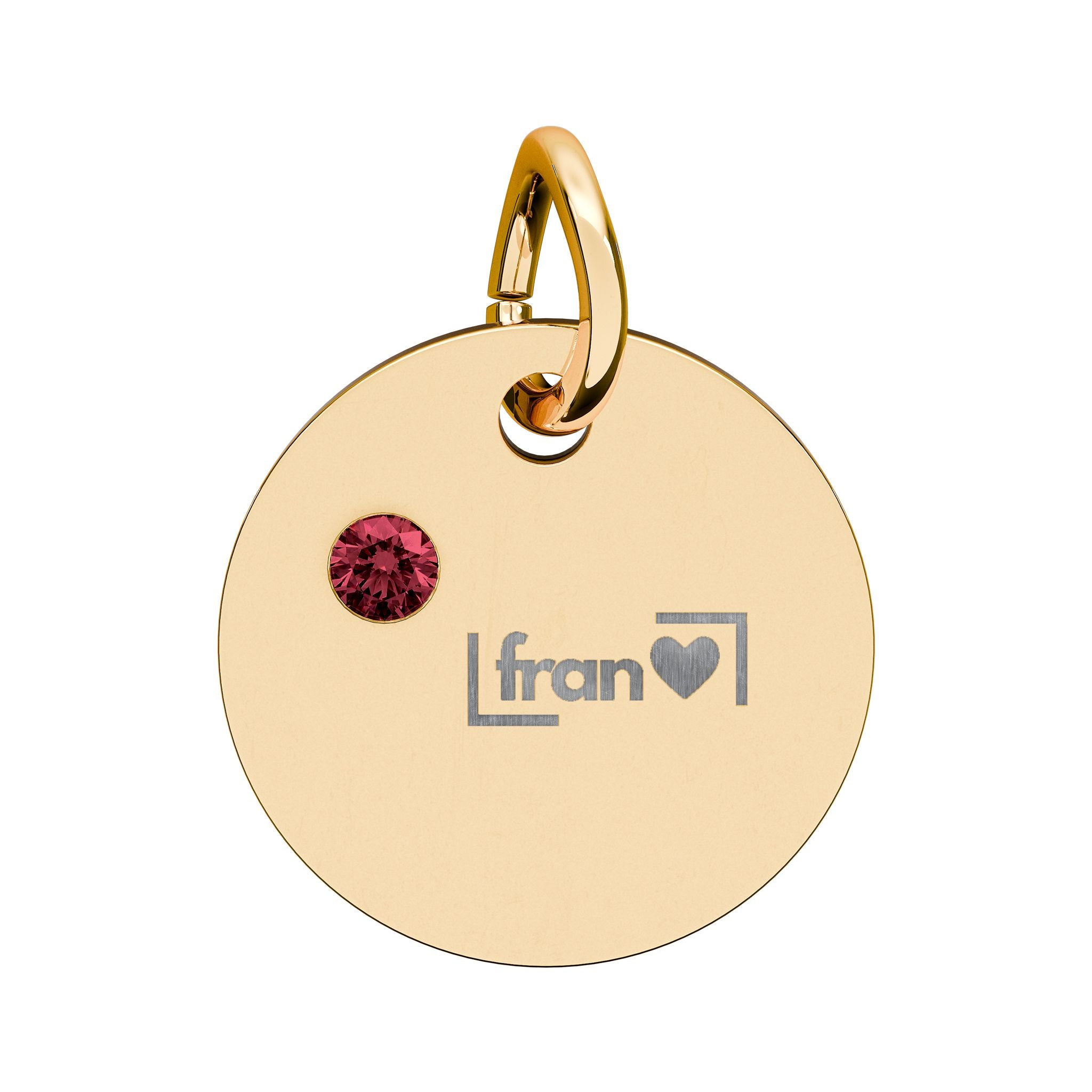 Engravable Birthstone Circle Charm — Personalized Initials & Pink Gem