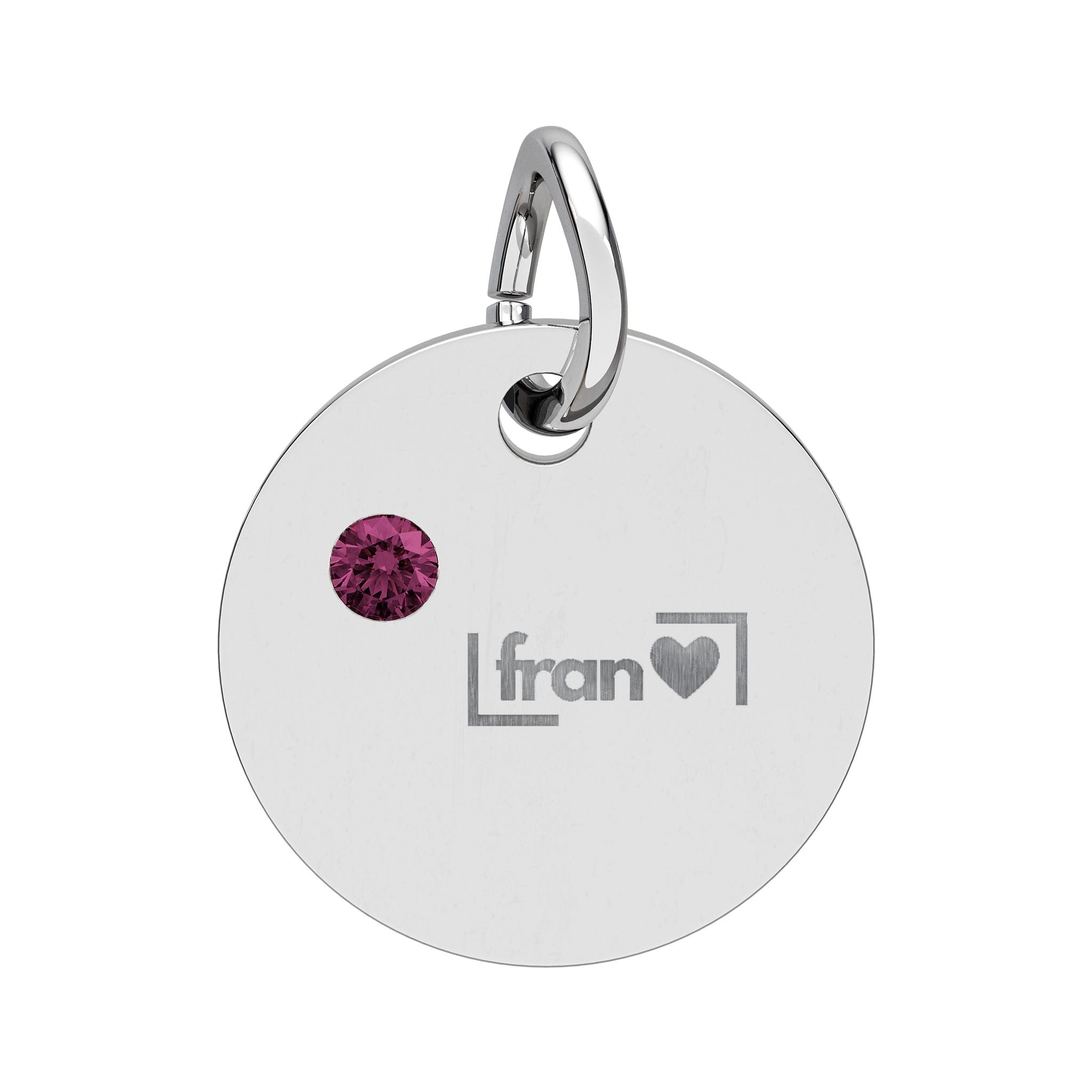 Engravable Birthstone Circle Charm — Personalized Initials & Pink Gem