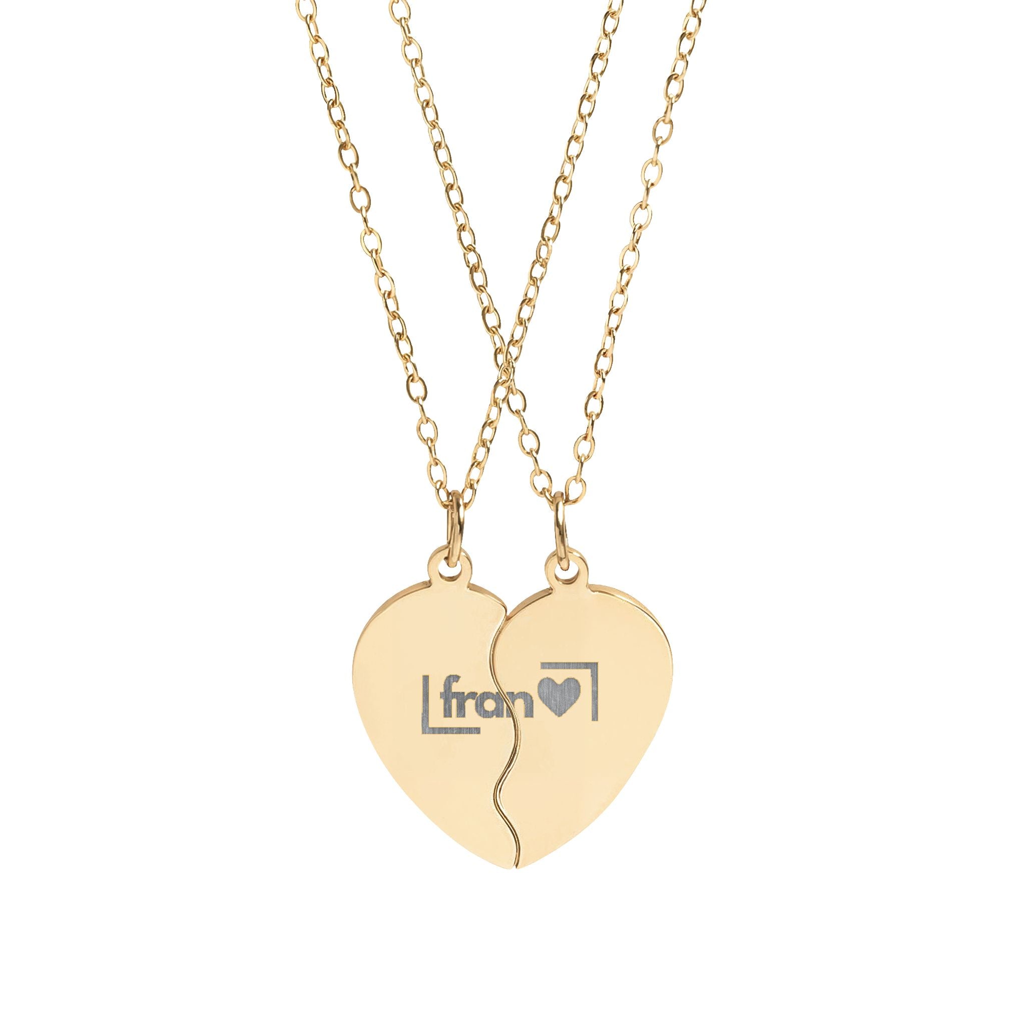 Engravable Break-Apart Heart Necklace Set — Split Best Friends/Partner Pendant