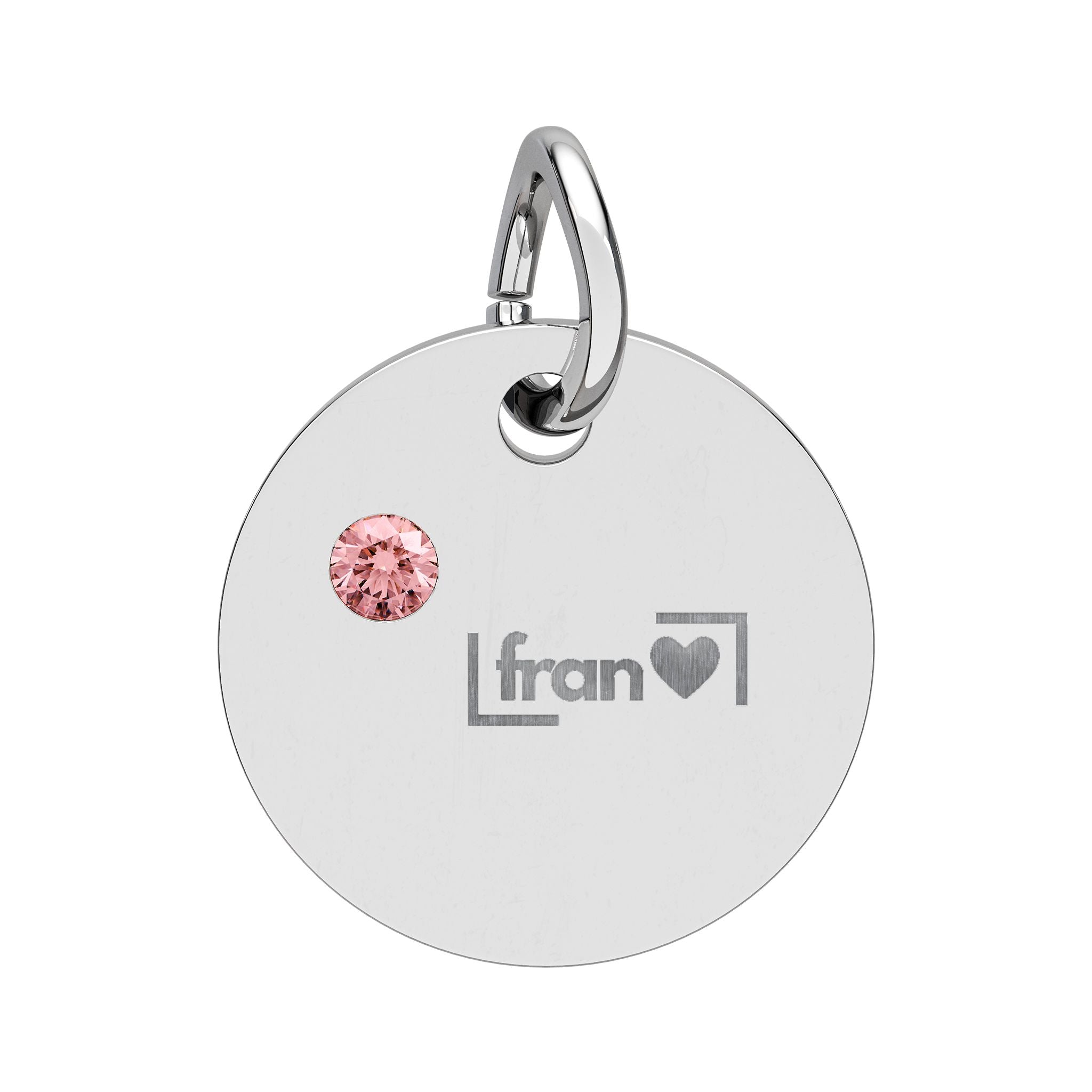 Engravable Birthstone Circle Charm — Personalized Initials & Pink Gem