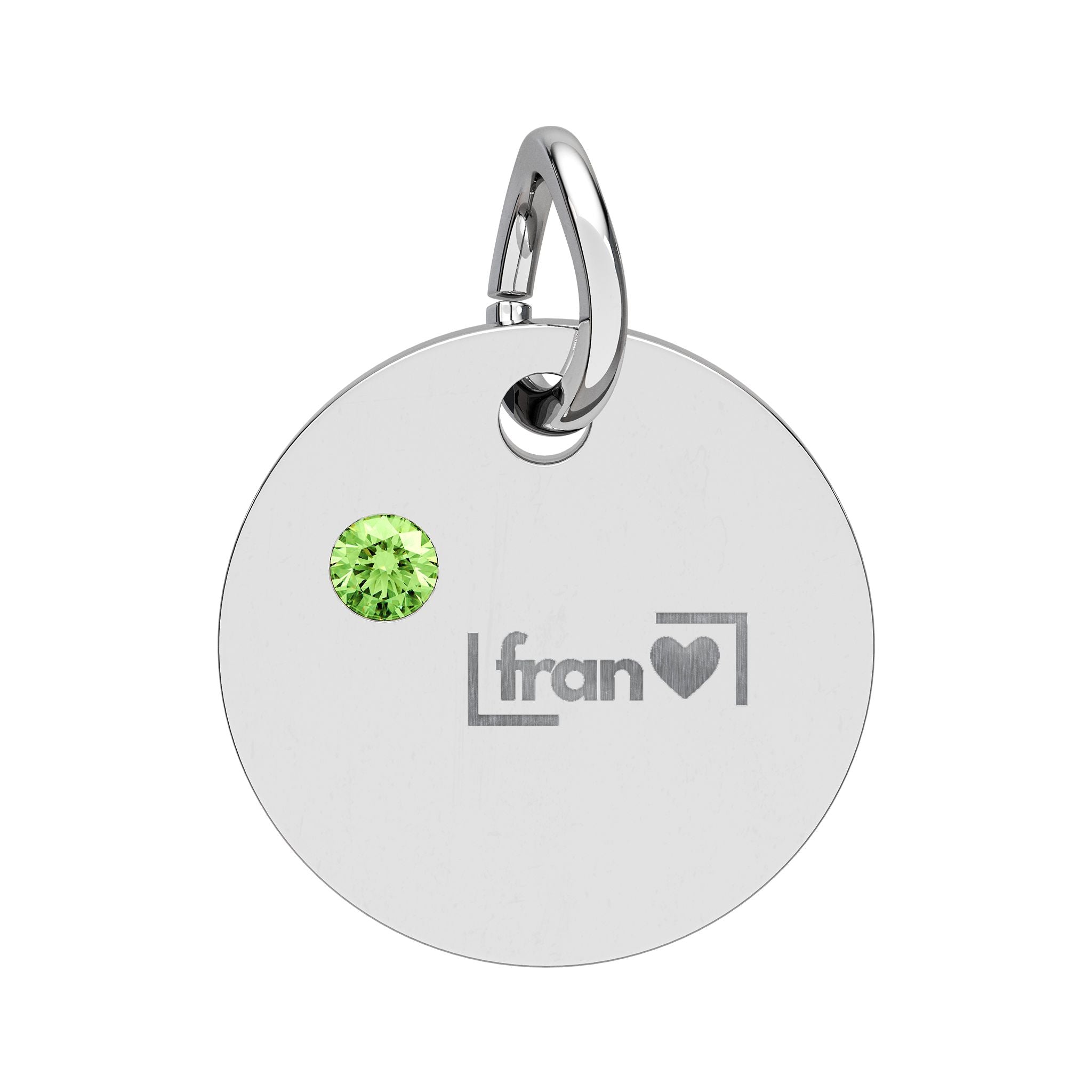 Engravable Birthstone Circle Charm — Personalized Initials & Pink Gem