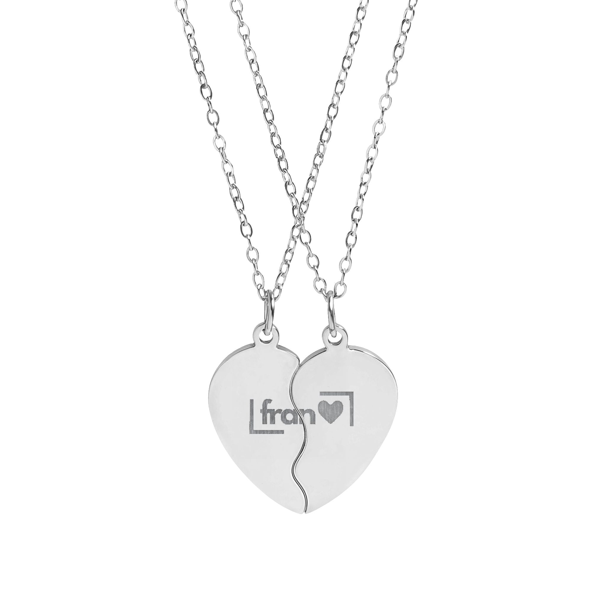 Engravable Break-Apart Heart Necklace Set — Split Best Friends/Partner Pendant