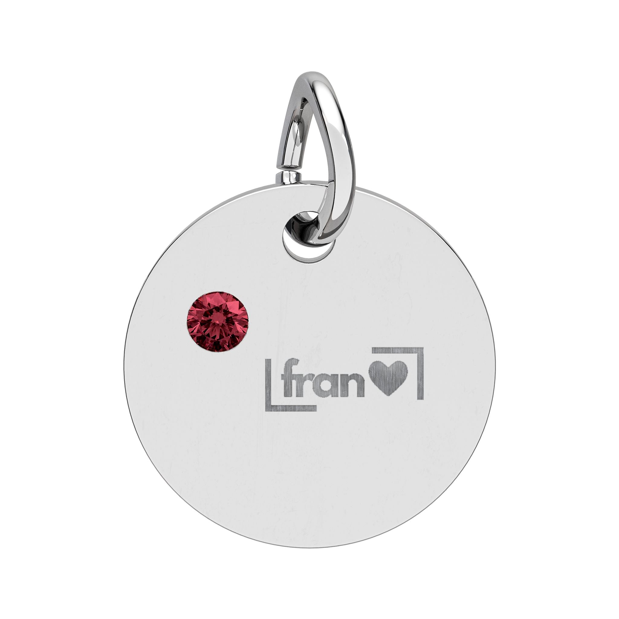 Engravable Birthstone Circle Charm — Personalized Initials & Pink Gem