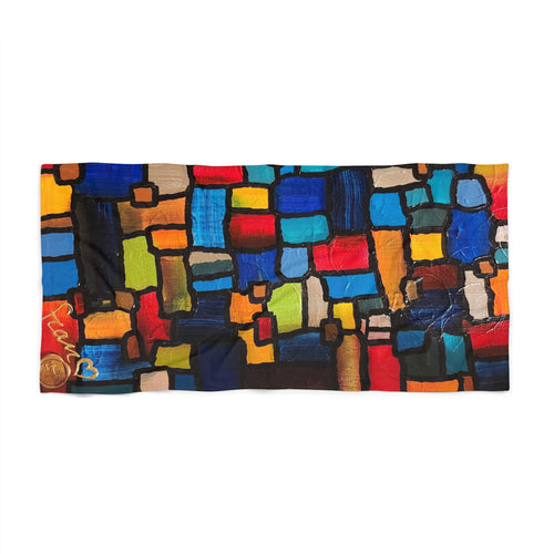 Abstract Mosaic Beach Towel — Bright Colorful Geometric Design