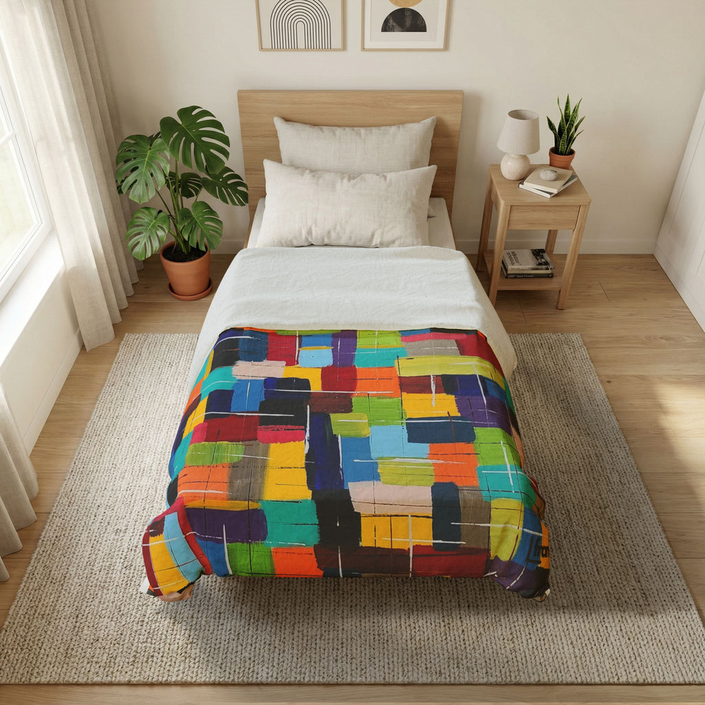 Colorblock Abstract Cotton Duvet Cover — Bright Geometric Bedroom Bedding