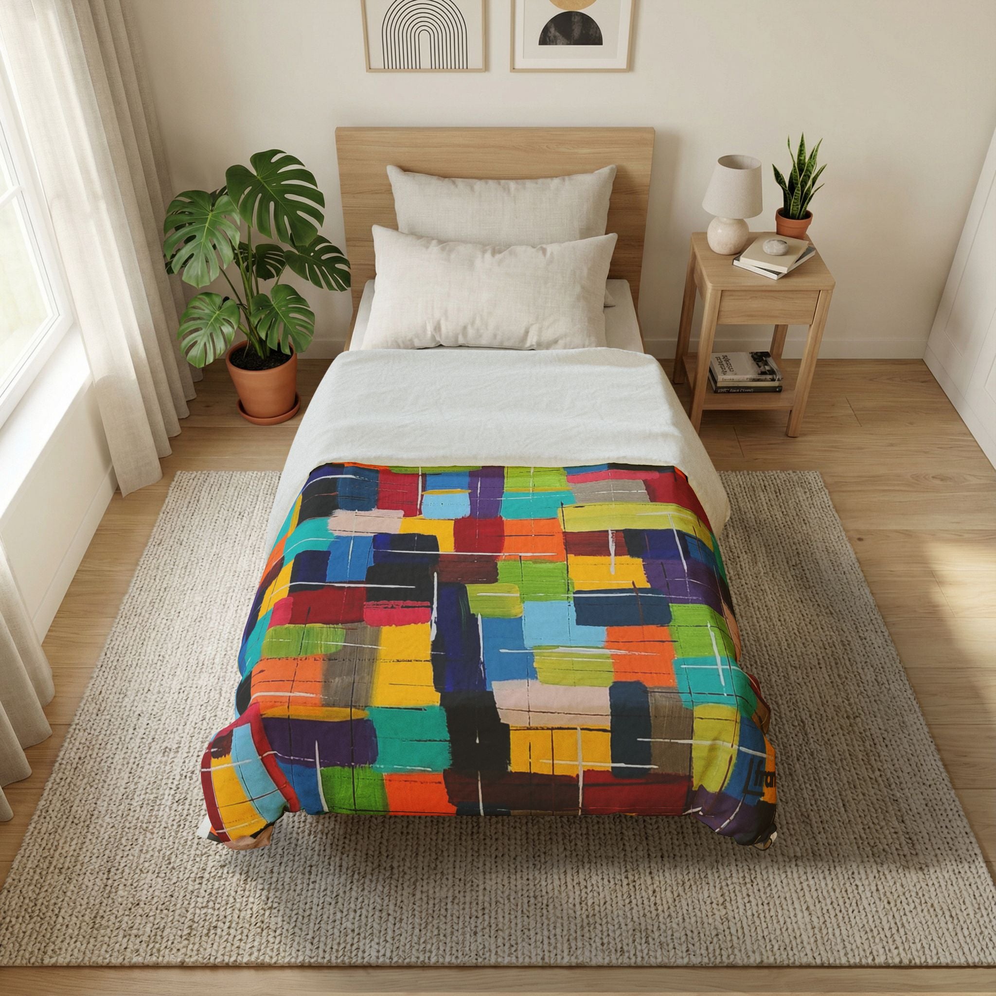Colorblock Abstract Cotton Duvet Cover — Bright Geometric Bedroom Bedding