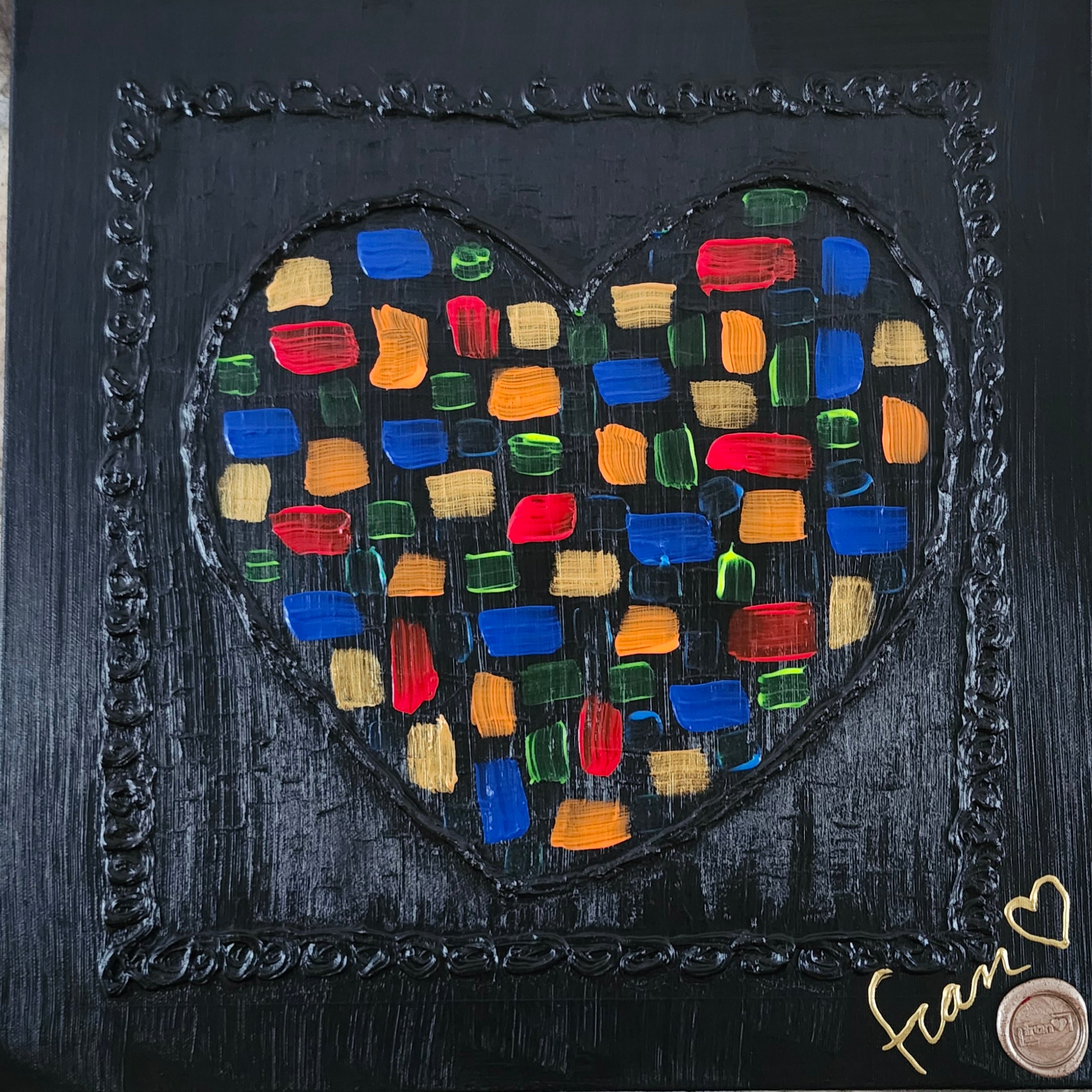 Toile de l'artiste peintre Marc Francoeur ayant comme nom Cœur Noir de Rocker