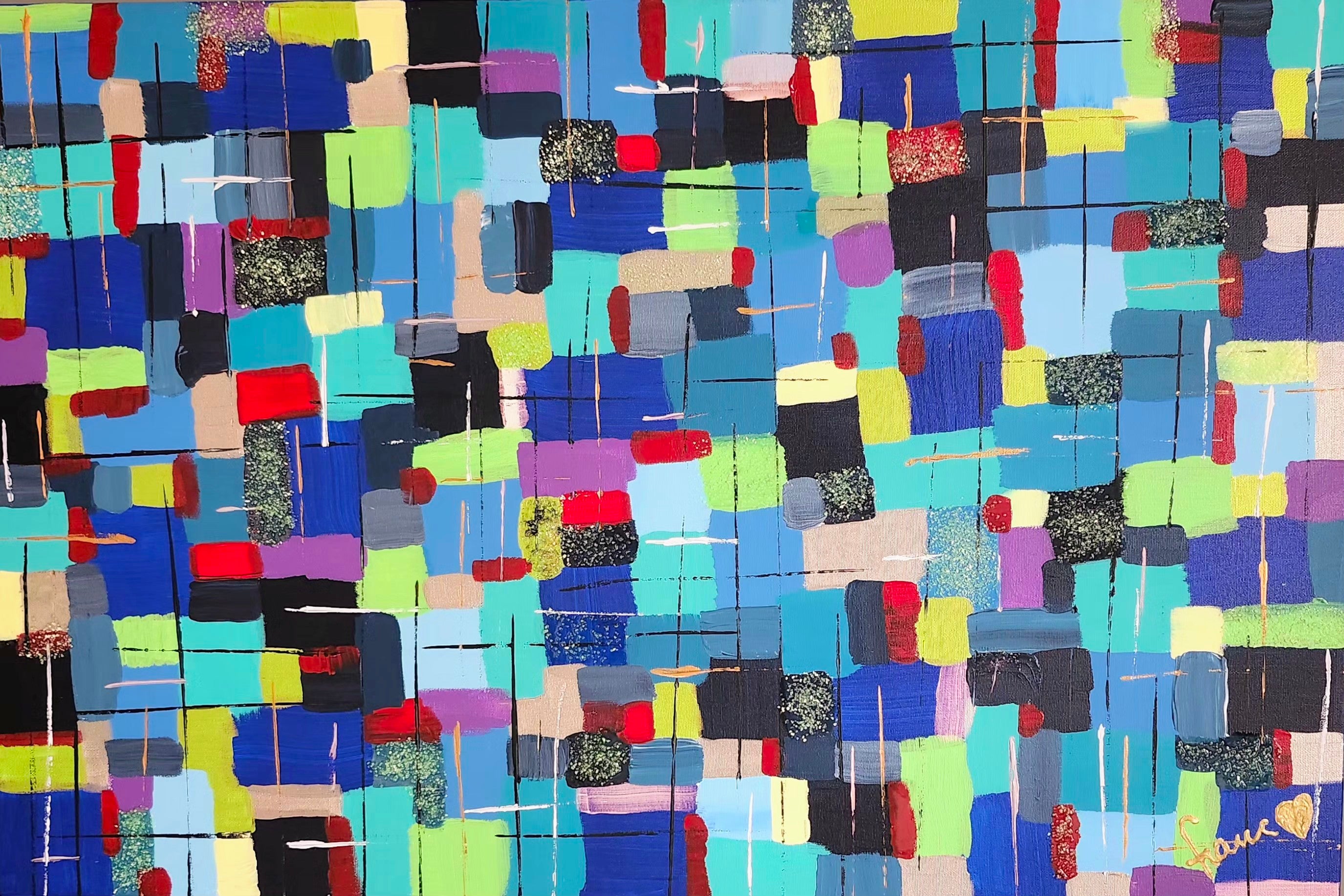 toile de l'artiste Marc Francoeur ayant pour nom La ville bleu